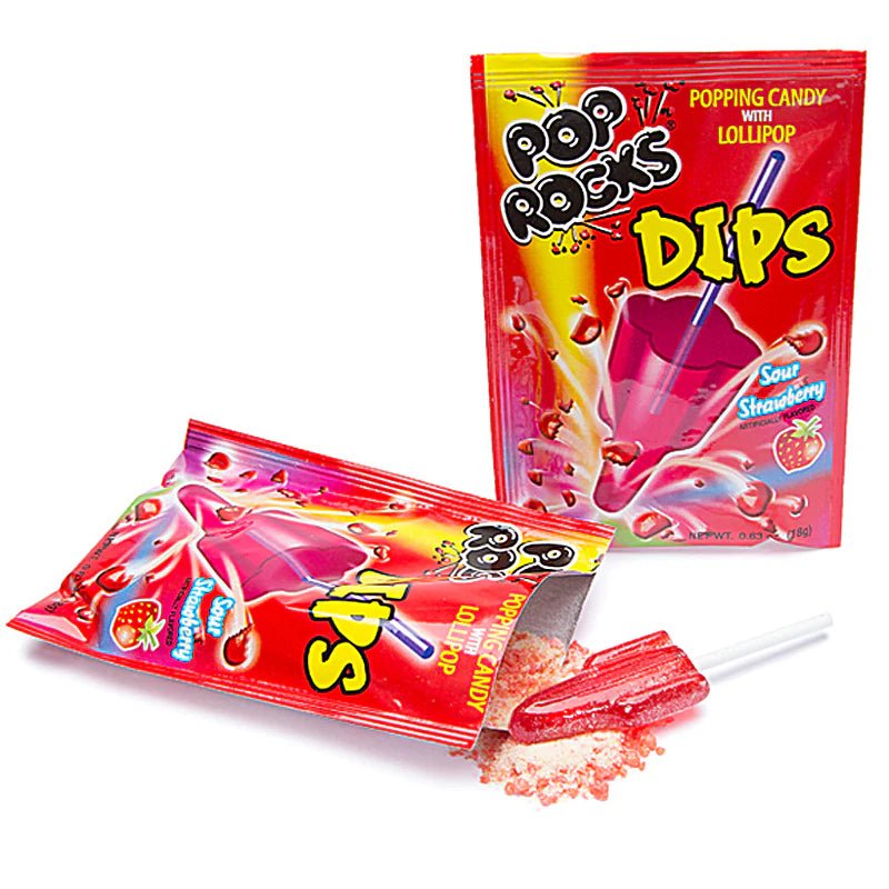 Pop Rocks Dips Popping Sour Strawberry Candy & Lollipop 18g - Candy Mail UK