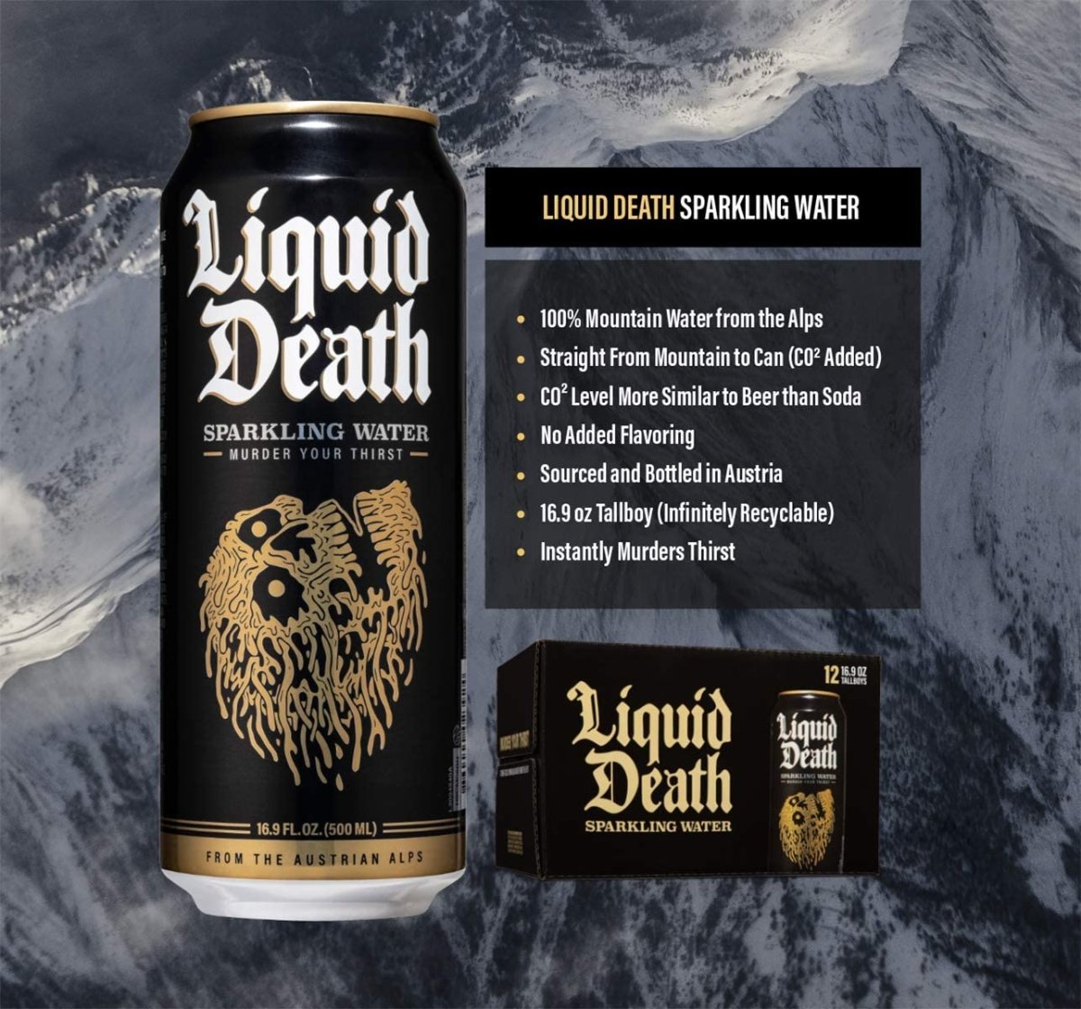 Case of Liquid Death Sparkling Water 12 x 500ml Candy Mail UK