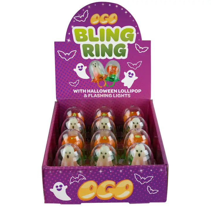 Ghost or Pumpkin Flashing Bling Rings 6g – Light-Up Halloween Lollipop Fun!
