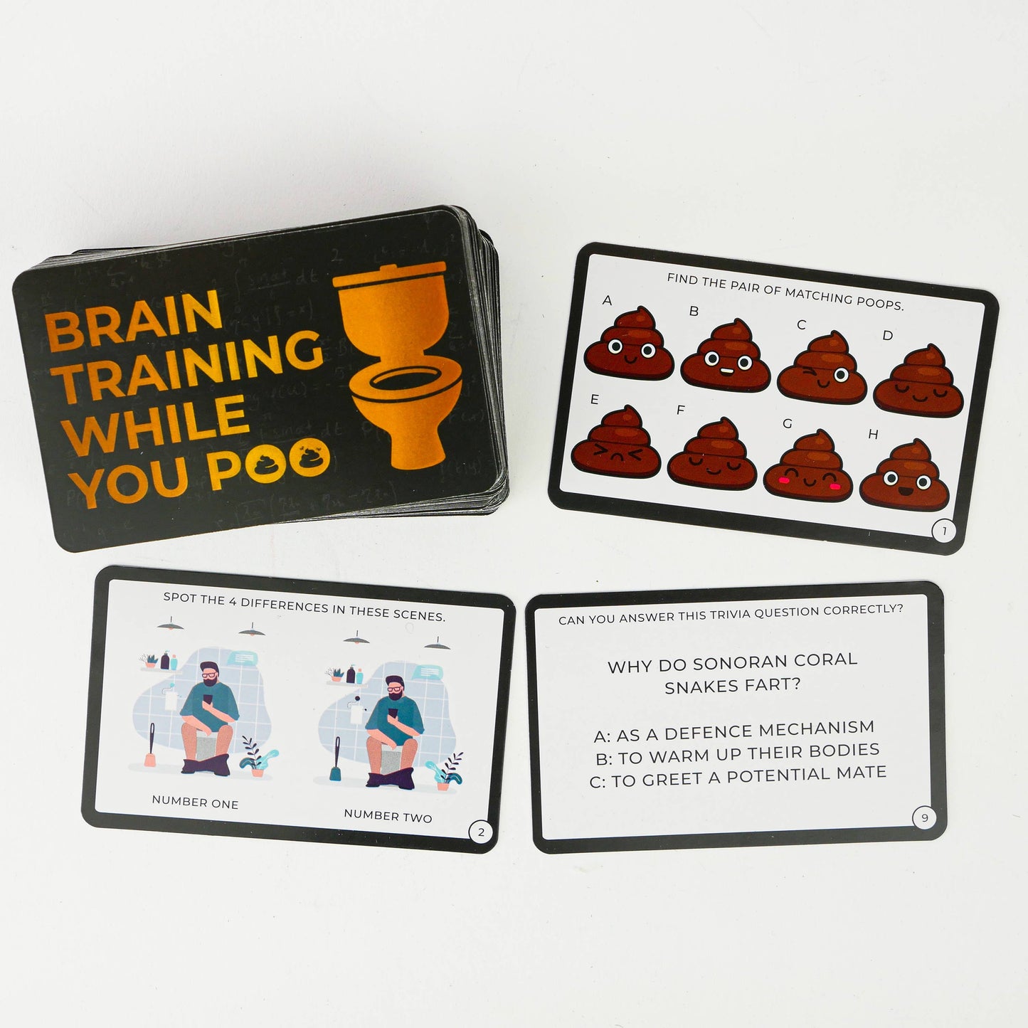 
                  
                    Brain Training While You Poo – Funny Toilet Brain Teaser Cards
                  
                
