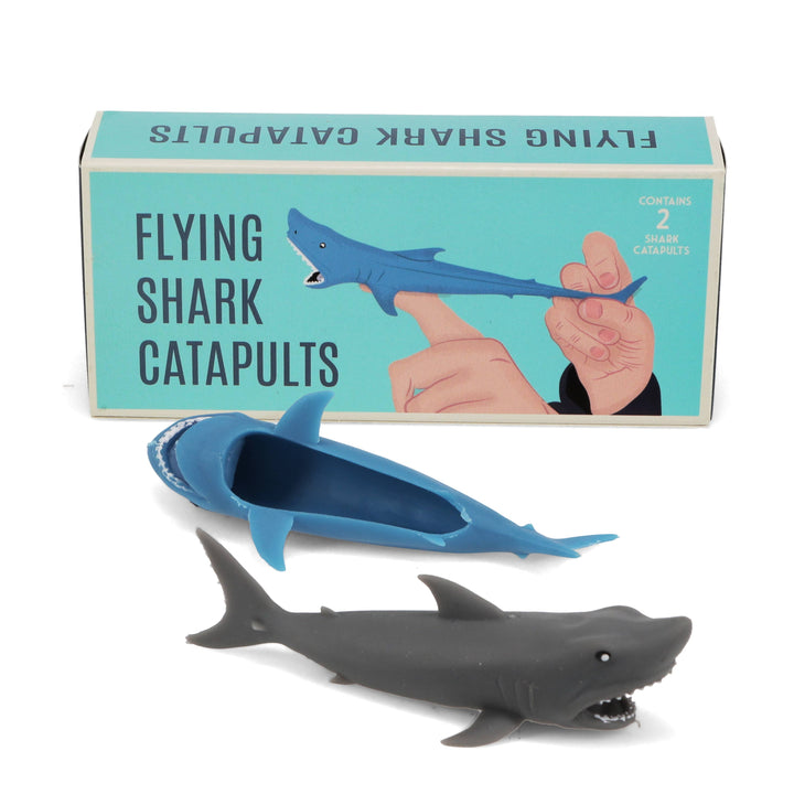 Flying Shark Finger Catapults – Set of 2 Stretchy Shark Slingshot Toys