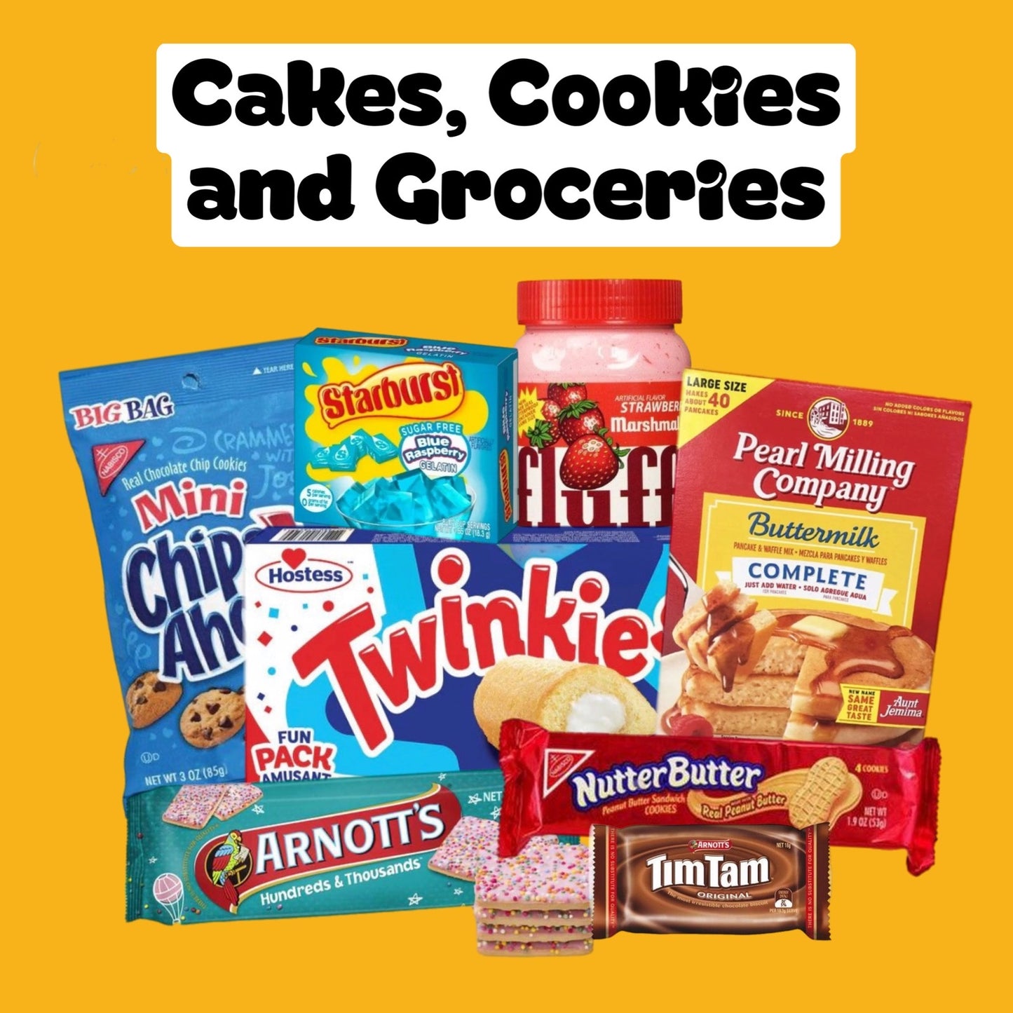 Cake mixes, sauces and American grocery cupboard