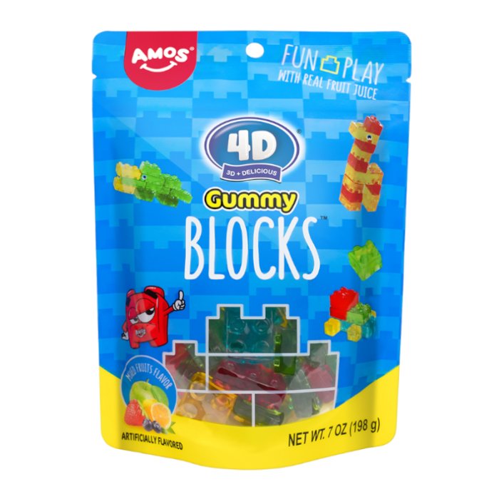 Amos 4D Gummy Blocks Peg Bag 198g - Candy Mail UK