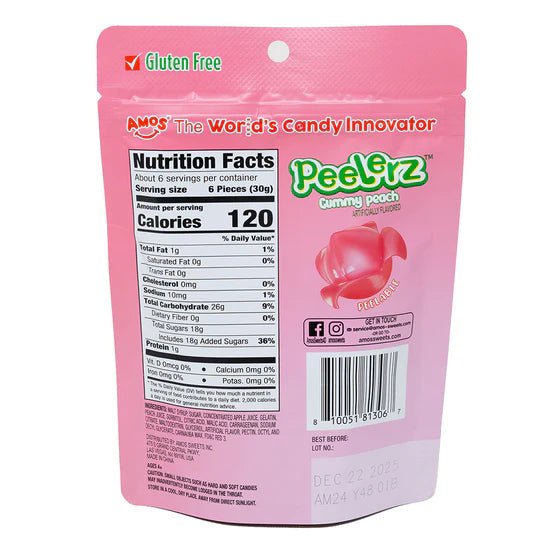 
                  
                    Amos Peelerz Gummy Peach 170g - Candy Mail UK
                  
                