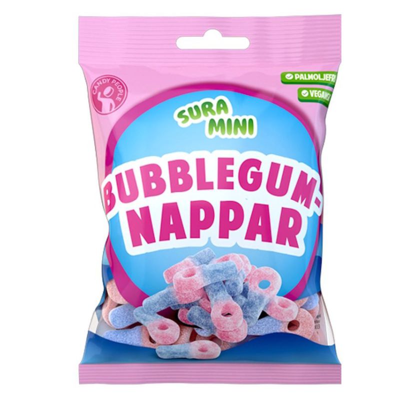 Sura Mini Bubblegumnappar – 70g (Sweden)