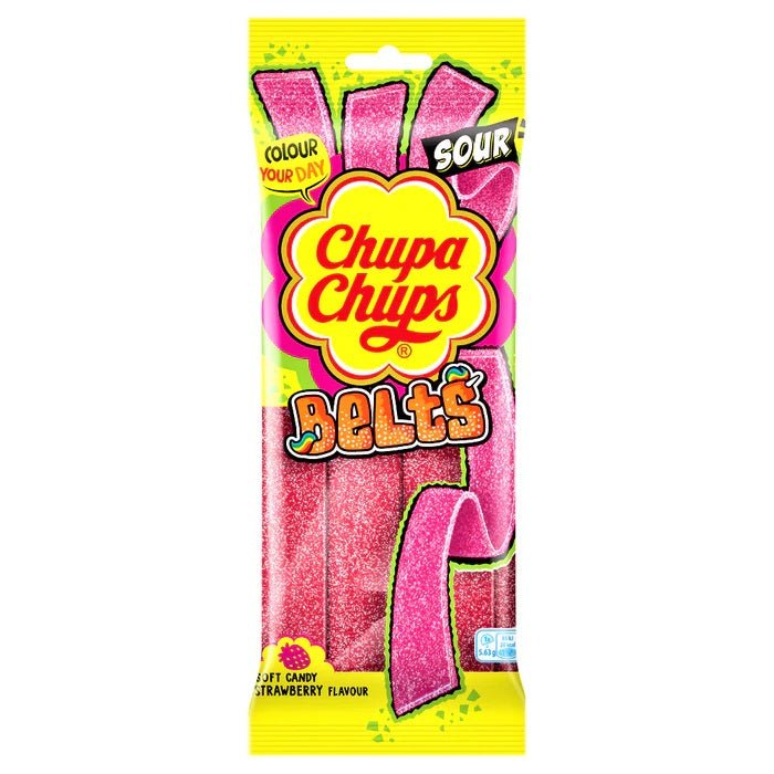 Chupa Chups Sour Strawberry Belts 90g - Candy Mail UK