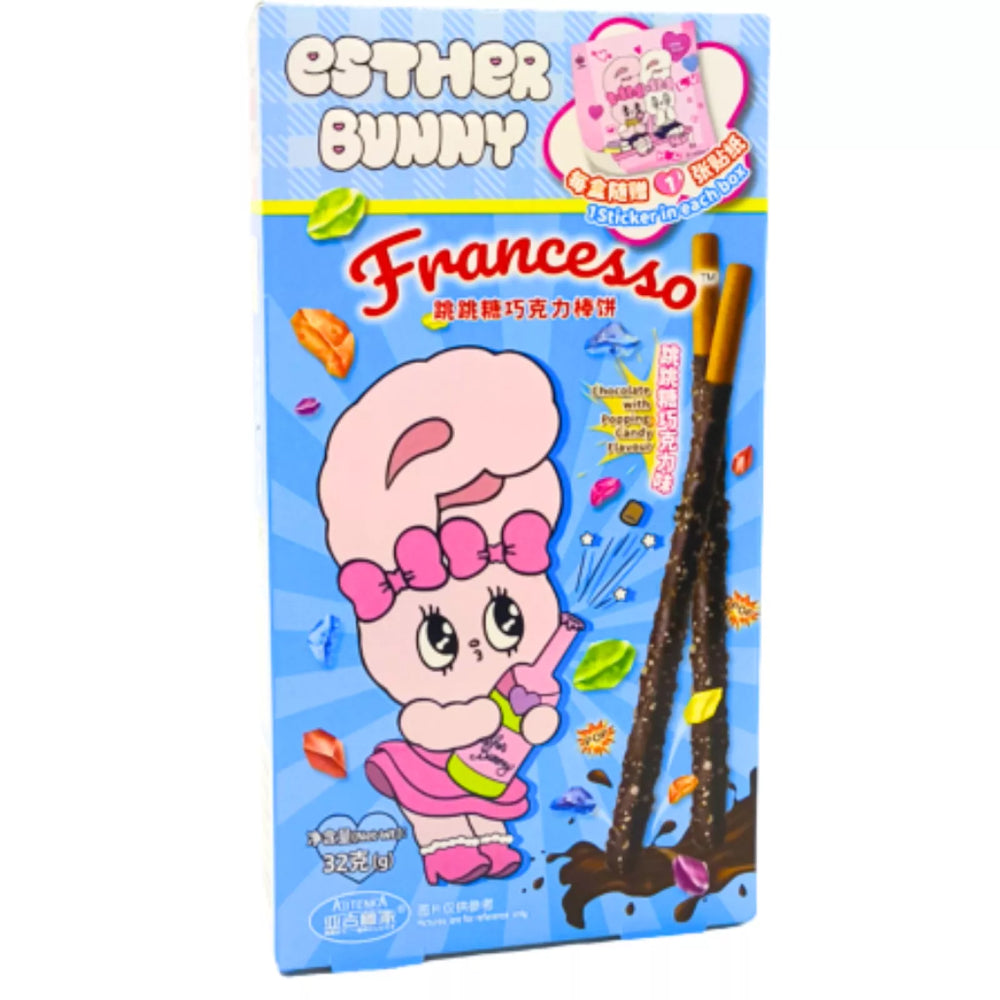Esther Bunny Biscuit Sticks Chocolate with Popping Candy 32g
