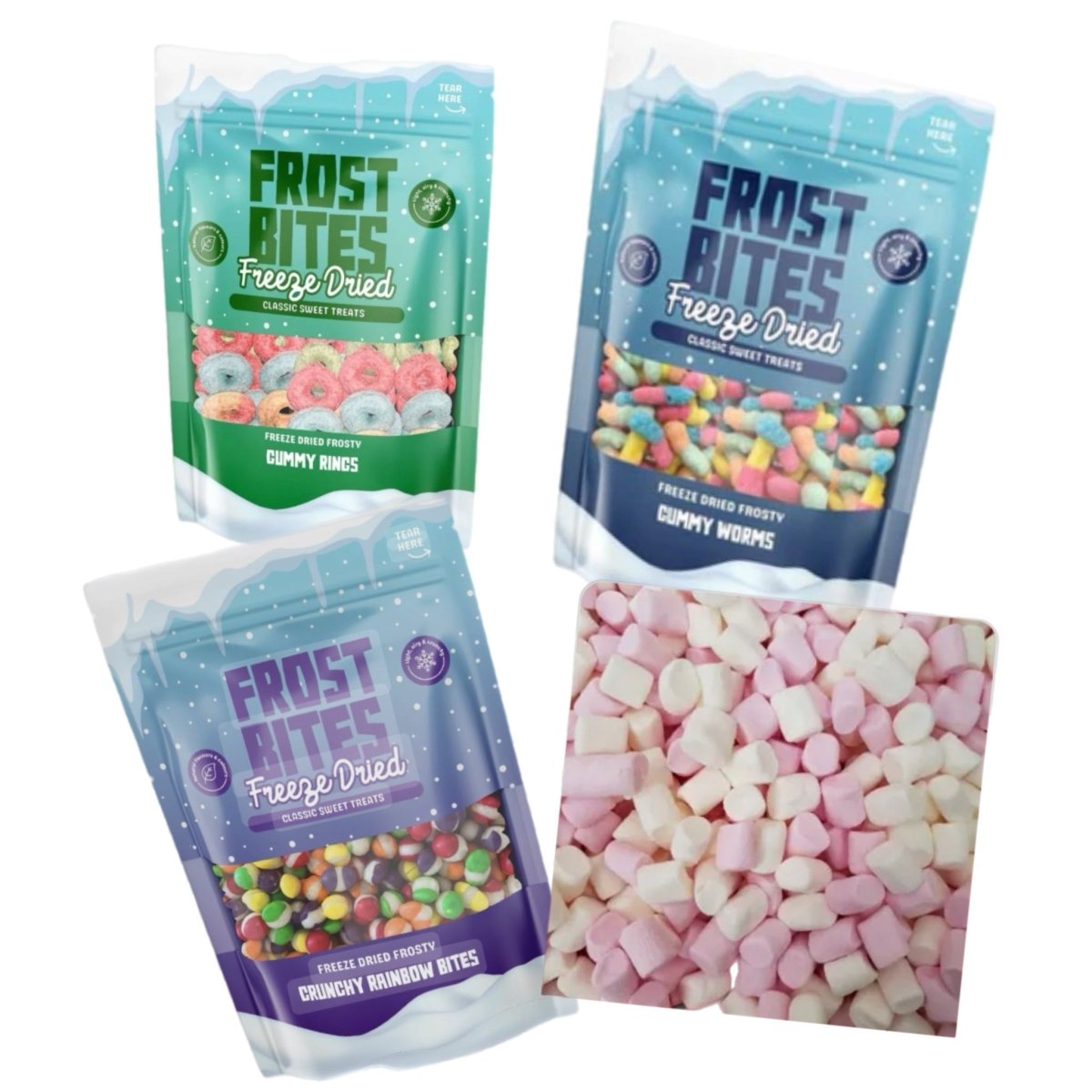 Freeze Dried Bundle Skittlz + Worms+Rings +Marshmallows - Candy Mail UK