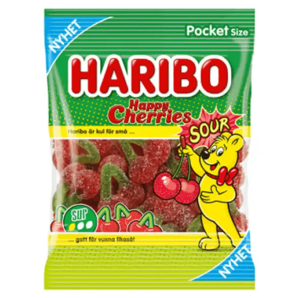 Haribo Happy Cherry Sour (Sweden) 75g - Candy Mail UK