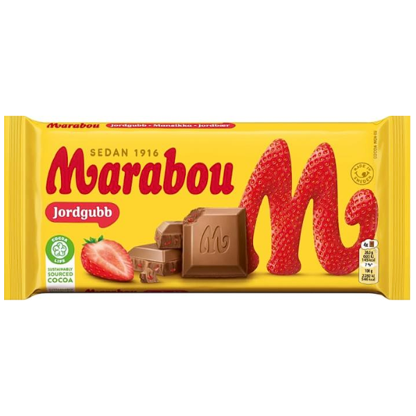 Marabou Strawberry Chocolate Bar Sweden 185g – Milk Chocolate with Real Strawberry Pieces
