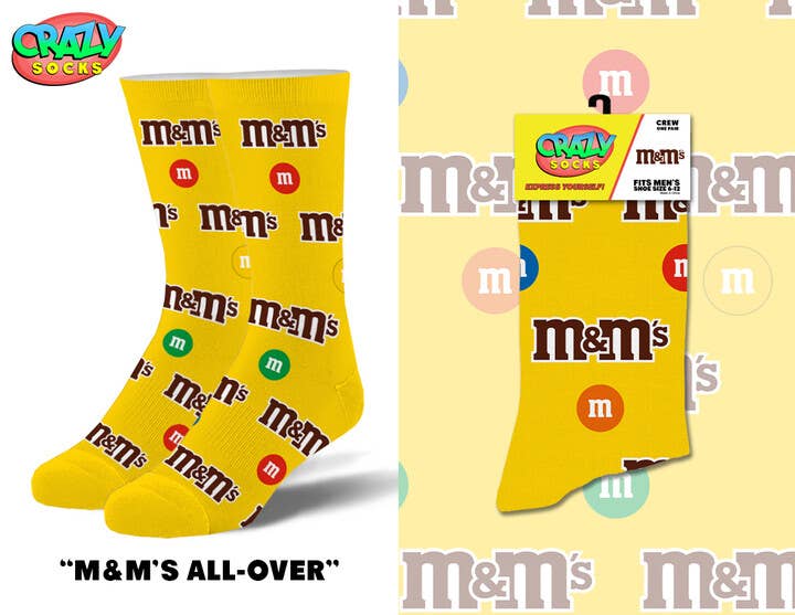 M&Ms All Over Socks - Mens Crew Folded