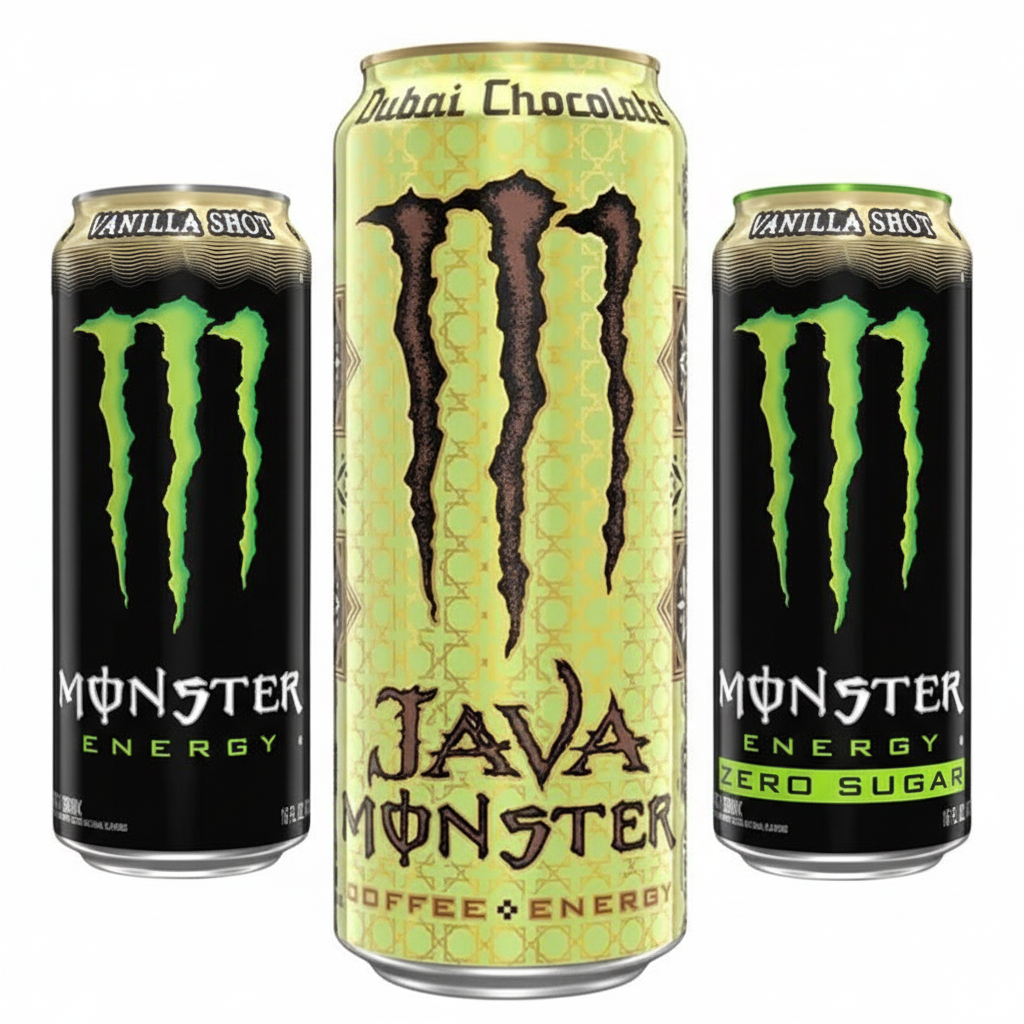 Monster Energy — Vanilla Shot, Dubai Chocolate, Zero Sugar