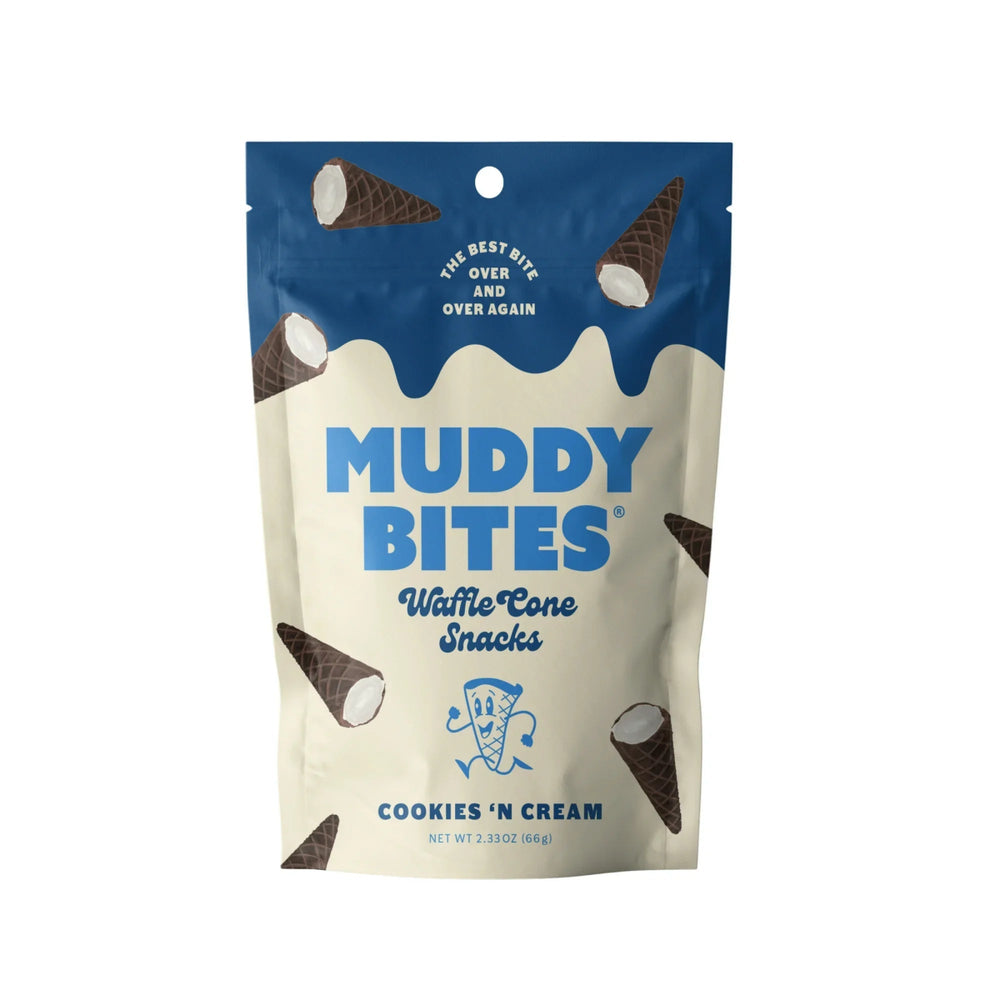 Muddy Bites Waffle Cone Snack Chocolate Cone Cookies and Cream 66g - Candy Mail UK