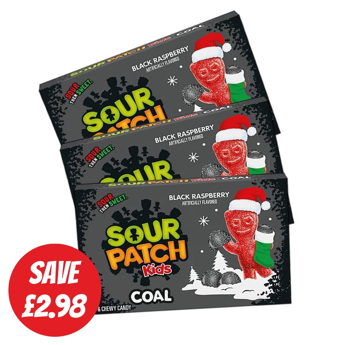 Bundle of 3 Sour Patch Kids Coal Theatre Boxes 3 x 88g American sour candy gift set