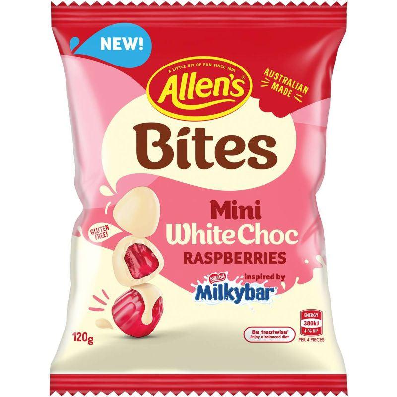 Allen's Bites White Choc Raspberries with Milkybar 120g - Candy Mail UK