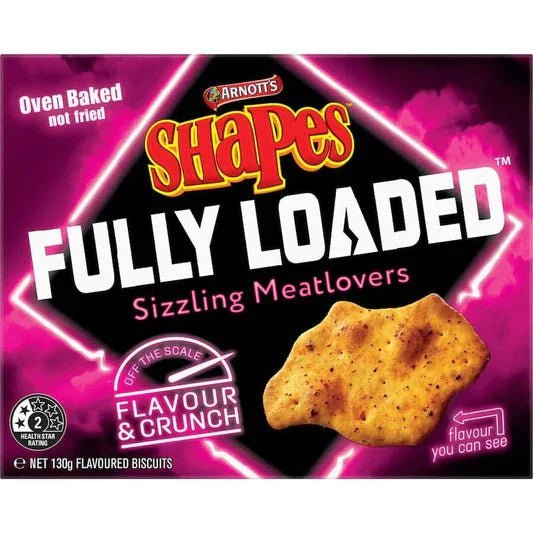 Arnott's Shapes Fully Loaded Sizzling Meatlovers 130g - Candy Mail UK