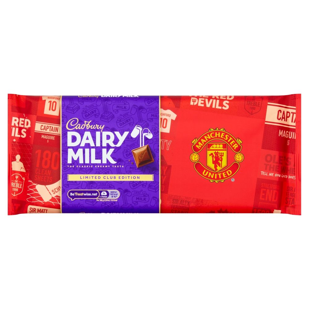 Cadbury's Dairy Milk Limited Edition Manchester United Bar 360g (Broke in Half) - Candy Mail UK
