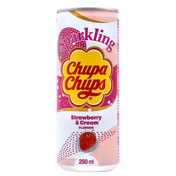 Chupa Chups Strawberry and Cream Slim Can 250ml - Candy Mail UK