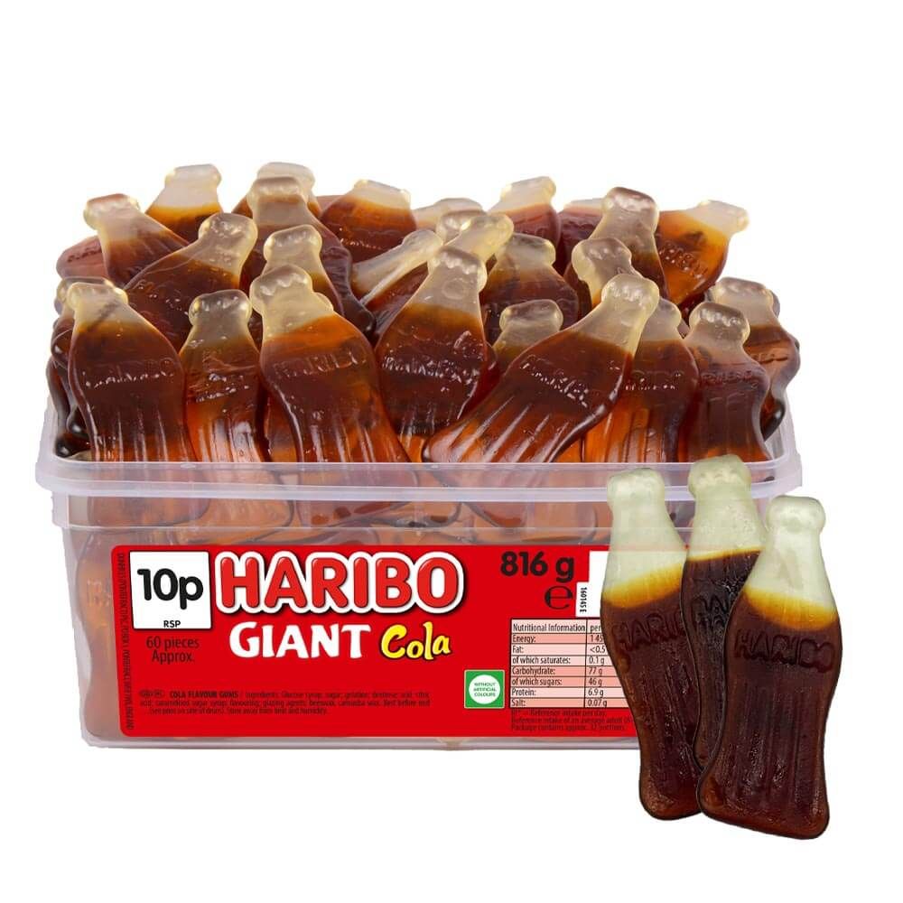 Haribo Giant Cola Bottles Tub 816g Candy Mail UK