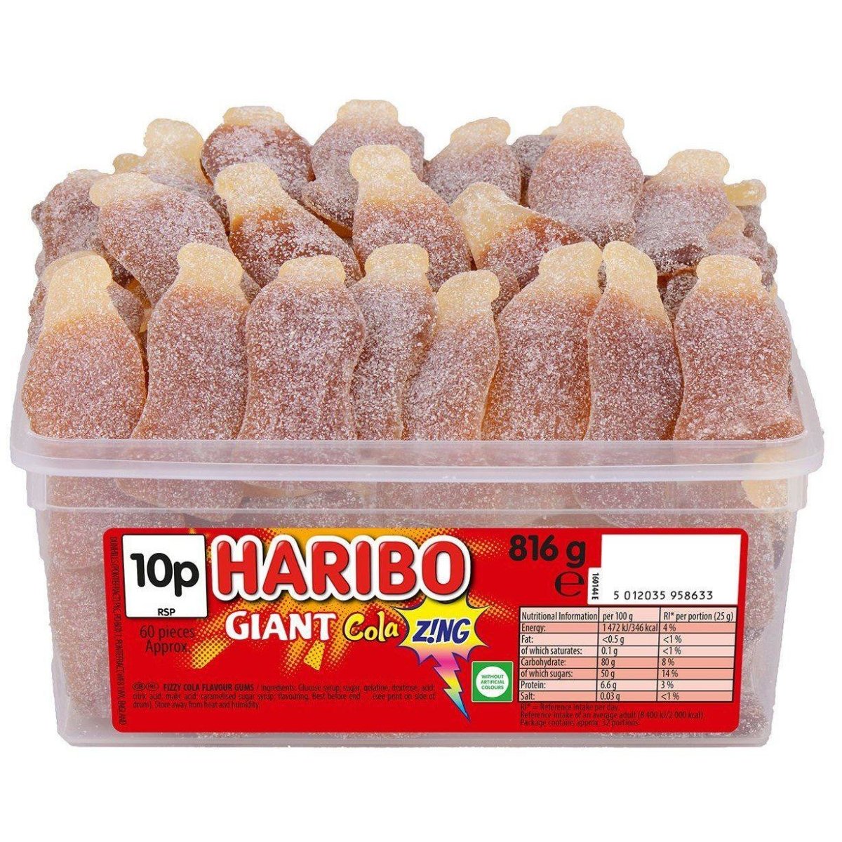 Haribo Giant Cola Zing Tub 816g Candy Mail UK