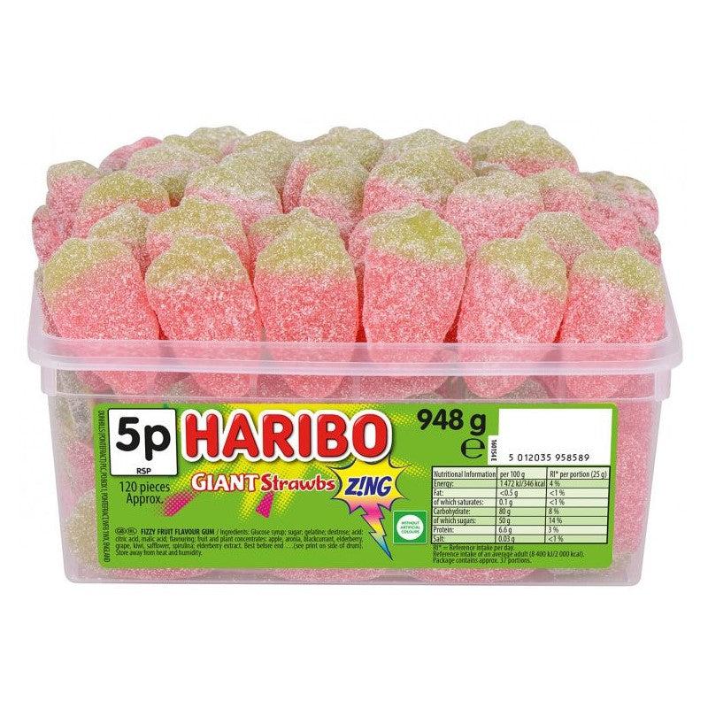 Haribo Giant Strawbs Zing Tub 790g Candy Mail UK