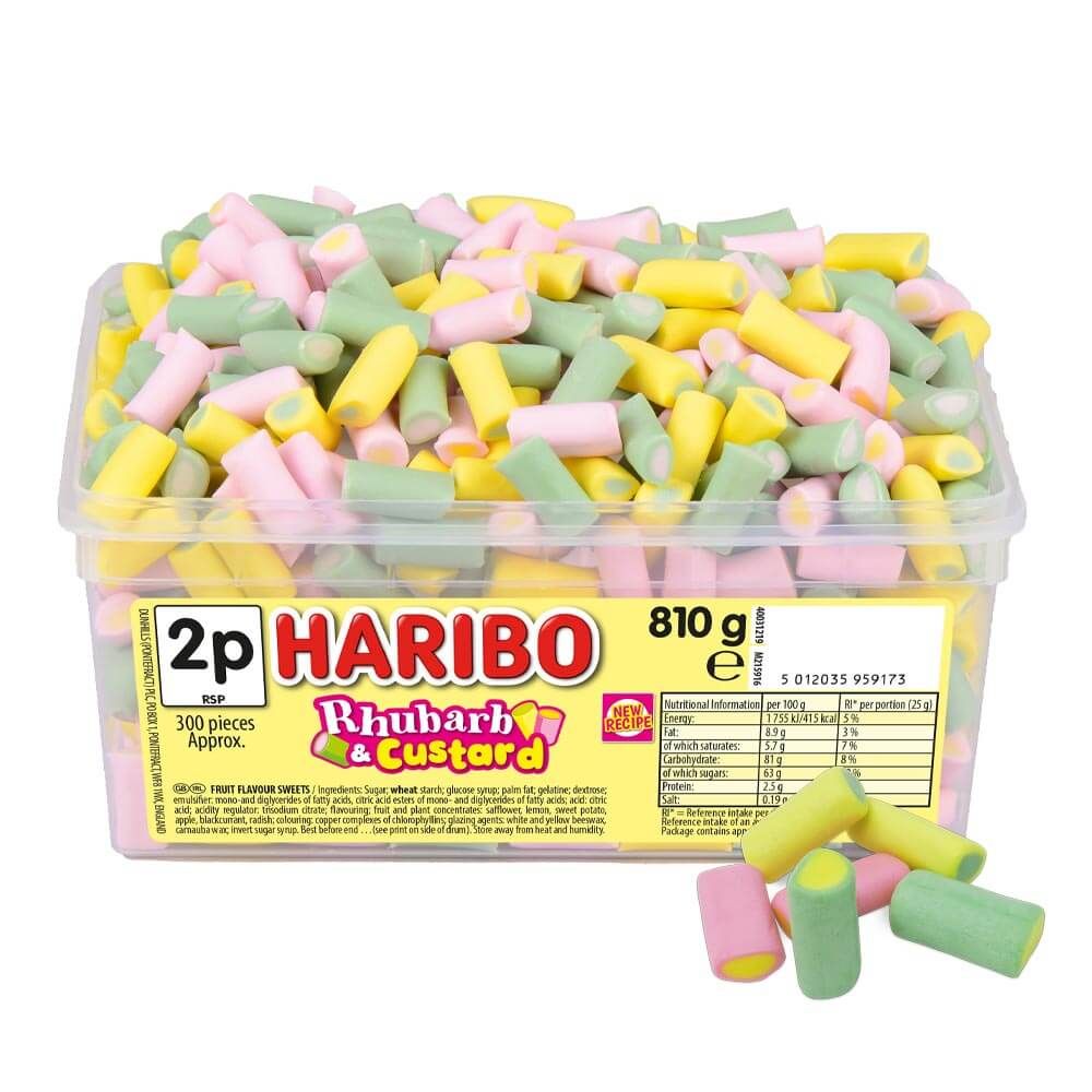 Haribo Rhubarb & Custard Tub 810g - Candy Mail UK