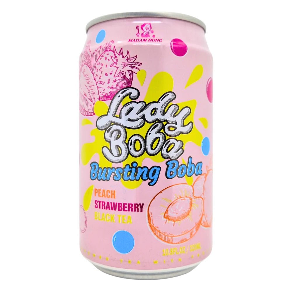 Lady Boba Peach and Strawberry Bubble Tea 320ml - Candy Mail UK