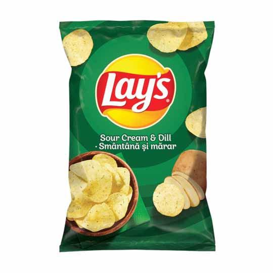 Lay's Sour Cream and Dill Flavour Crisps (EU) 140g - Candy Mail UK