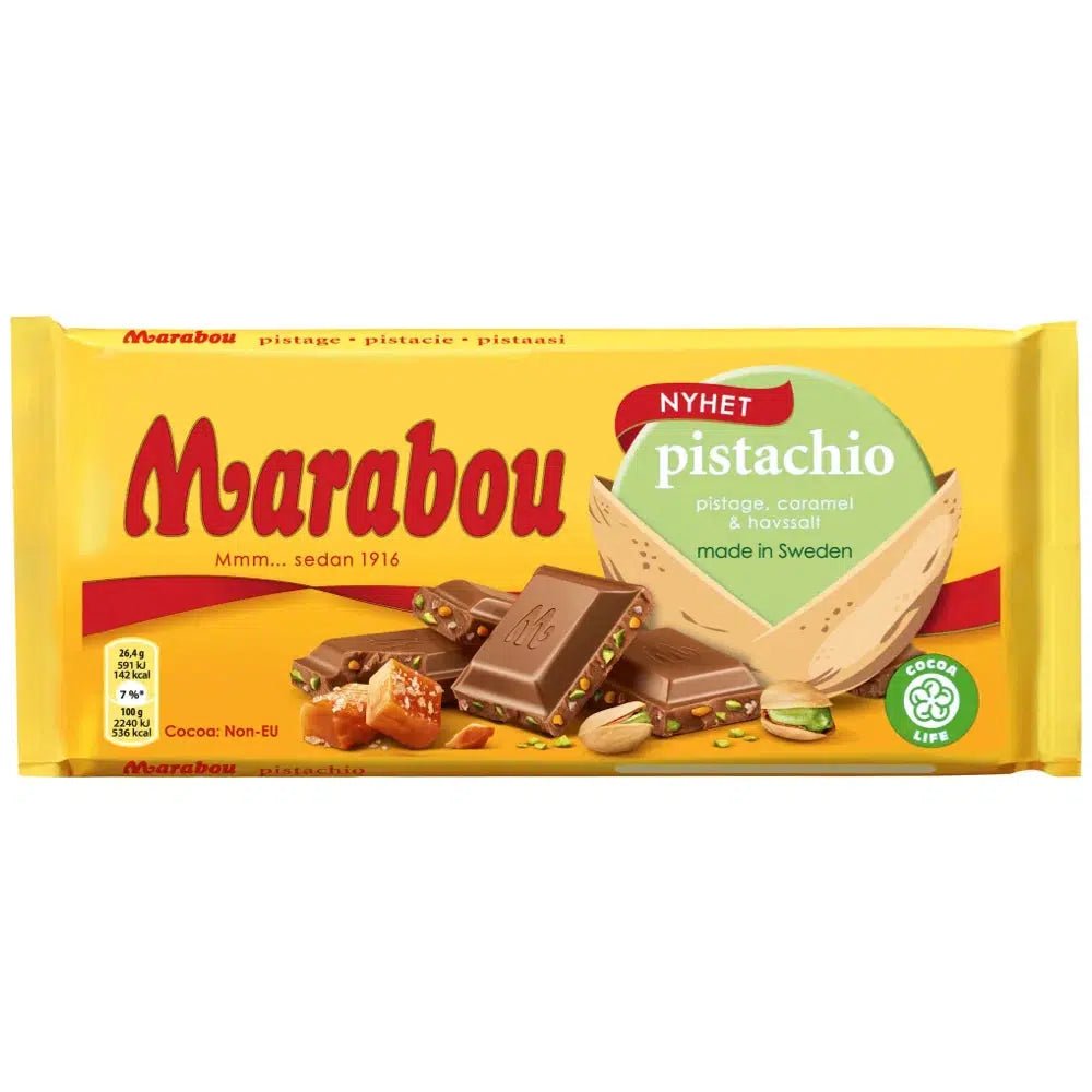 Marabou Pistachio, Caramel and Sea Salt Chocolate Block (Sweden) 185g - Candy Mail UK