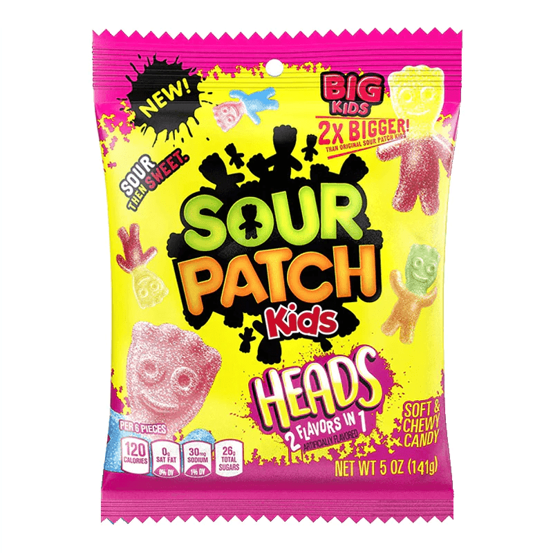Sour Patch Kids Big Heads Bag 141g best Before (February 2024) - Candy Mail UK