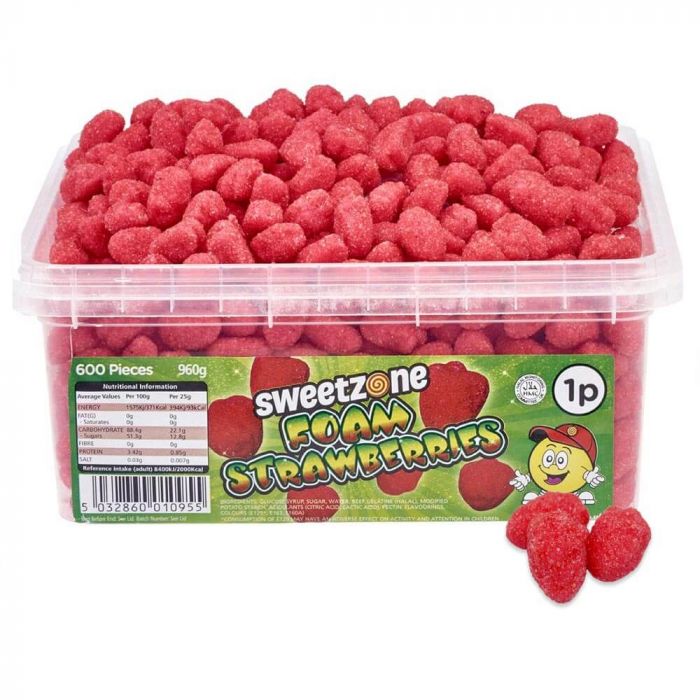 Sweezone Foam Strawberries Tub 960g - Candy Mail UK
